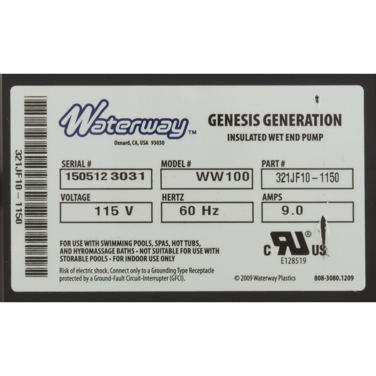 Pump, Bath, Waterway Genesis, 9.0A, 115v, 1-1/2", OEM, AS, Refurb : 321JF10-0150