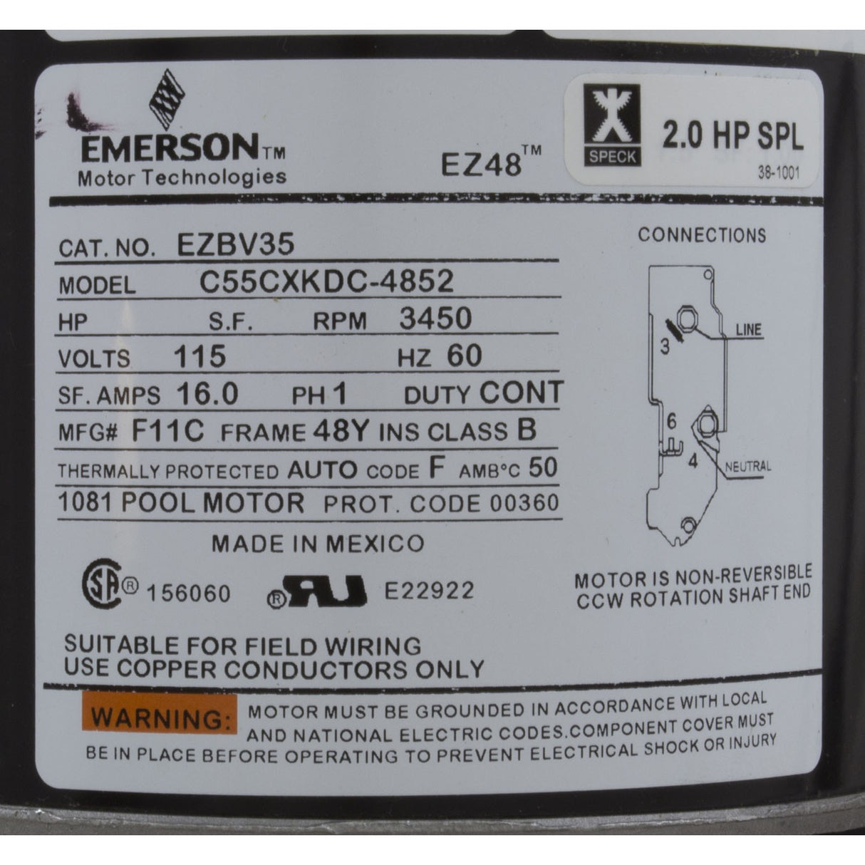 Pump, Bath, Speck E45, 1.5hp, 115v, 1-1/2", 3ft Cord, AS, OEM : JT182-1150T-0ST