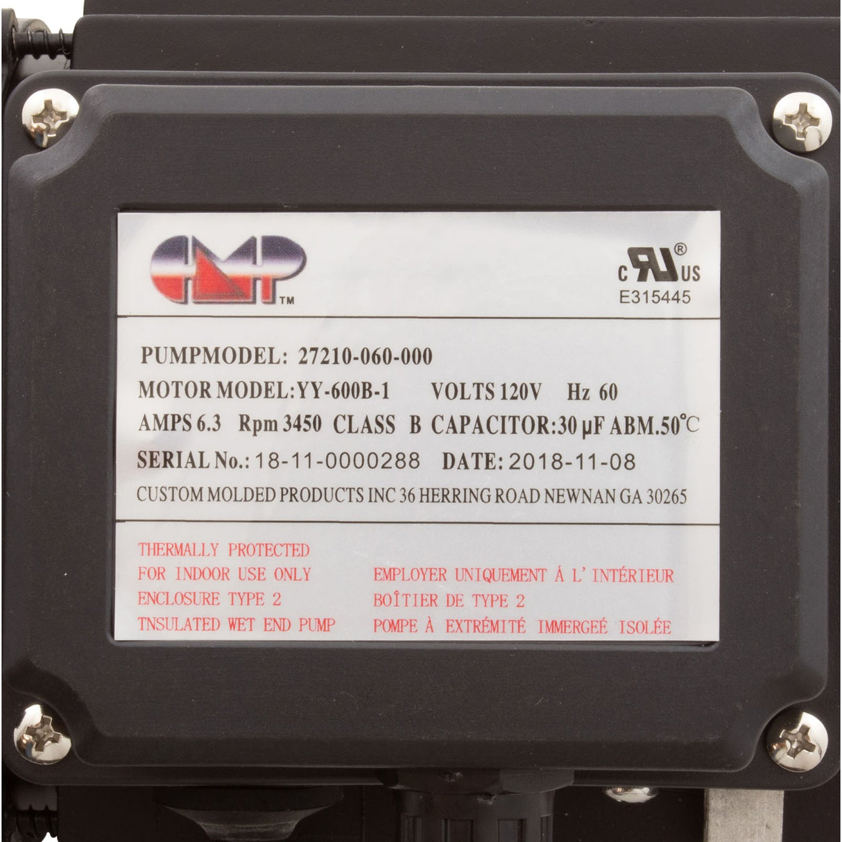 Pump, Bath, CMP Ninja, 115v, 1-1/2"mbt, 6.3A, OEM, AS : 27210-060-900