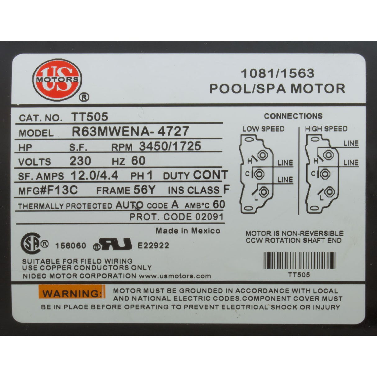 Ex2 3Hp Full Rt 230V 2Spd 2"In 56Fr 12.0/4.4Amp : 3721621-1W