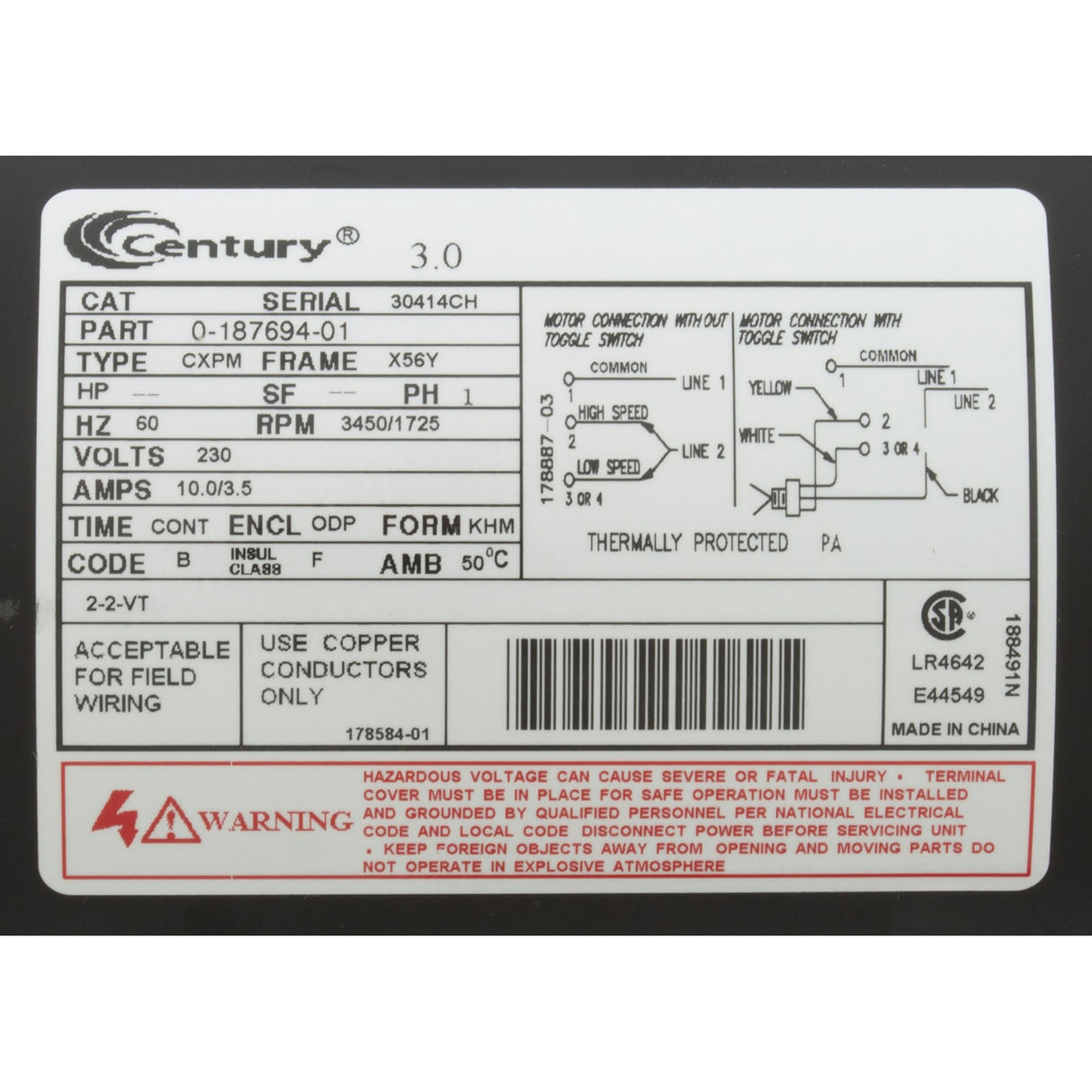 Pump, WW Exec, 3.0hp, 230v, 2-Spd, 56fr, 2-1/2" x 2", OEM : 3721221-13