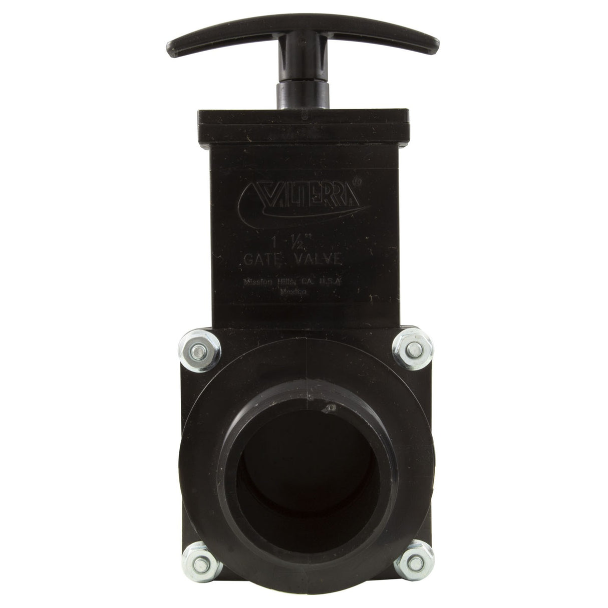 Gate Valve, 3 pc, Valterra, 1-1/2"s x 1-1/2"mpt, 45psi, Black : 7105