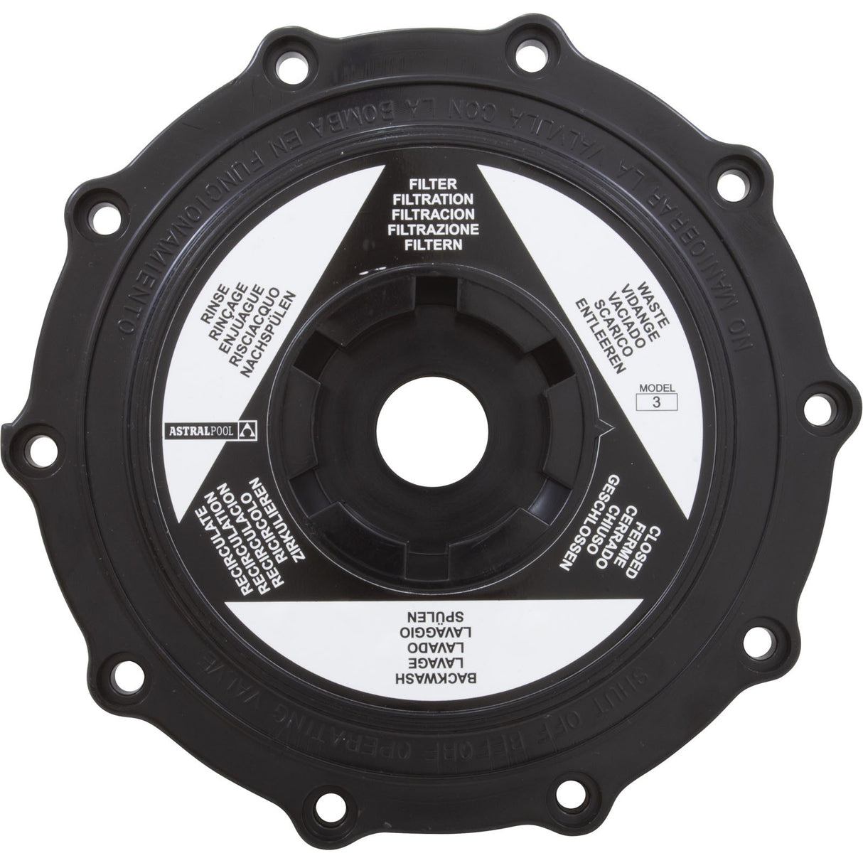 Valve Lid, Astral, Black Top 2" Multiport Valves, with Label : 4404120403