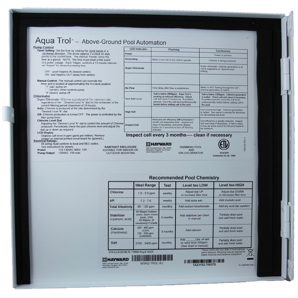 Salt Chlorine Generator, Hayward AquaTrol RJ : W3AQ-TROL-RJ