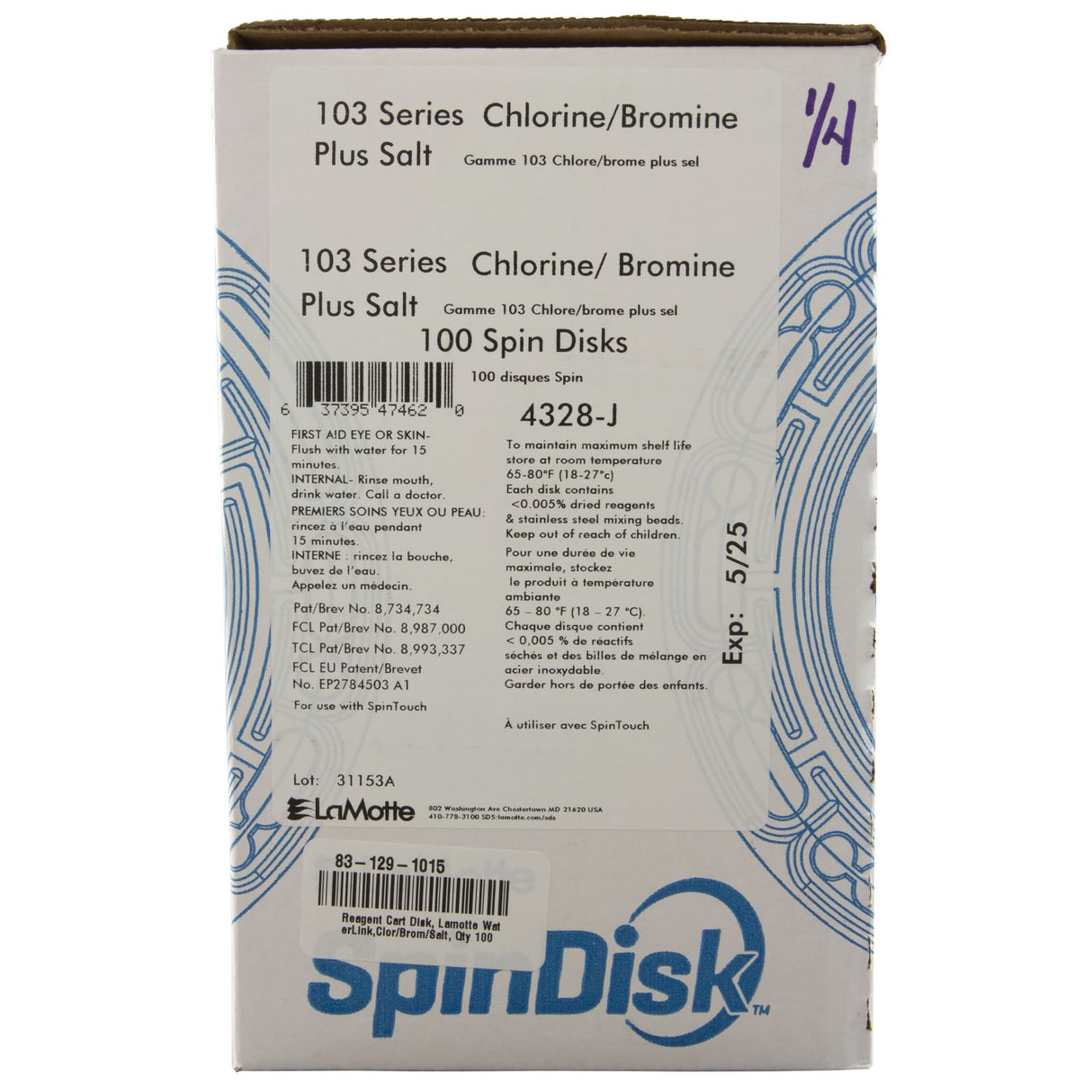 Reagent Cart Disk, Lamotte WaterLink, Clor/Brom/Salt, Qty 100 : 4328-J