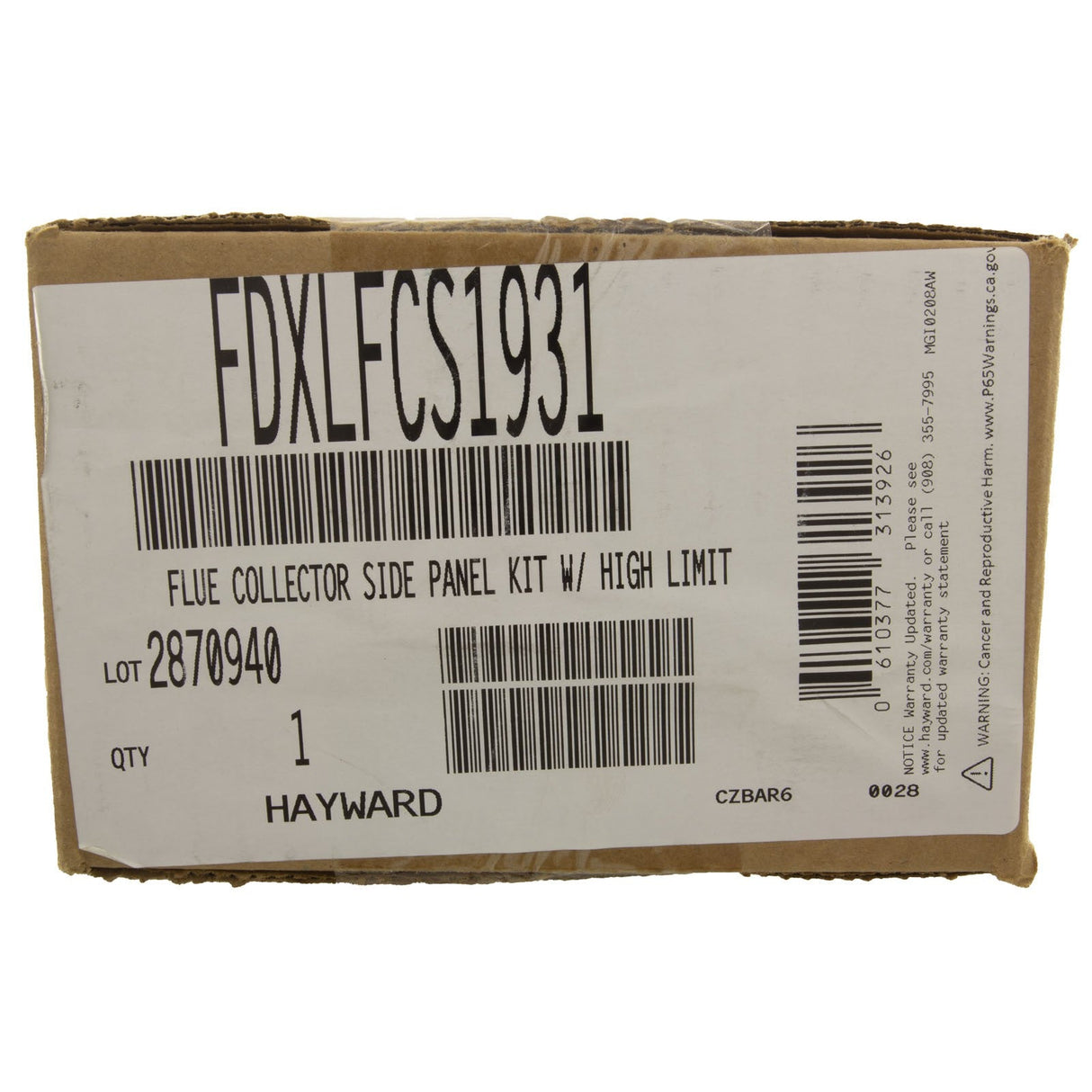 Flue Collector Side Panel, Hayward Universal Low Nox, w/ HL : FDXLFCS1931