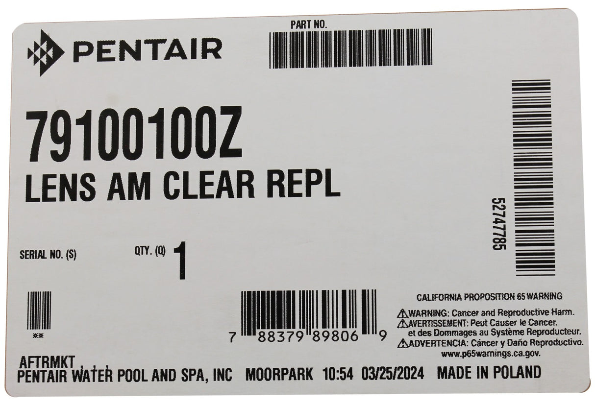 Light Lens, Pentair, Amerlite, Clear : 79100100Z