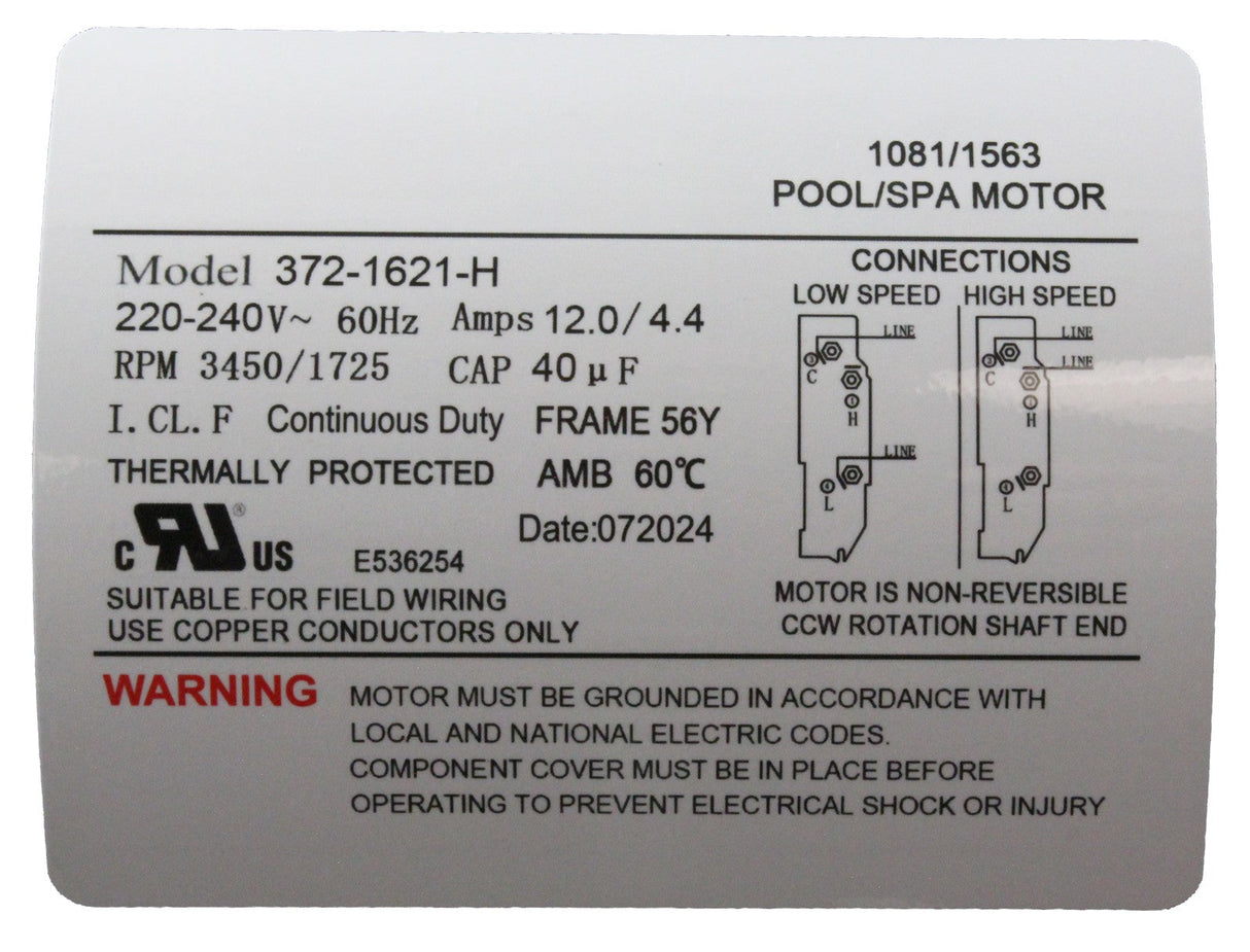 Pump, WW Executive, 4.0hp, 230V, 2-Spd, 56Fr, 2", 8ft Cord : ME-40226-20