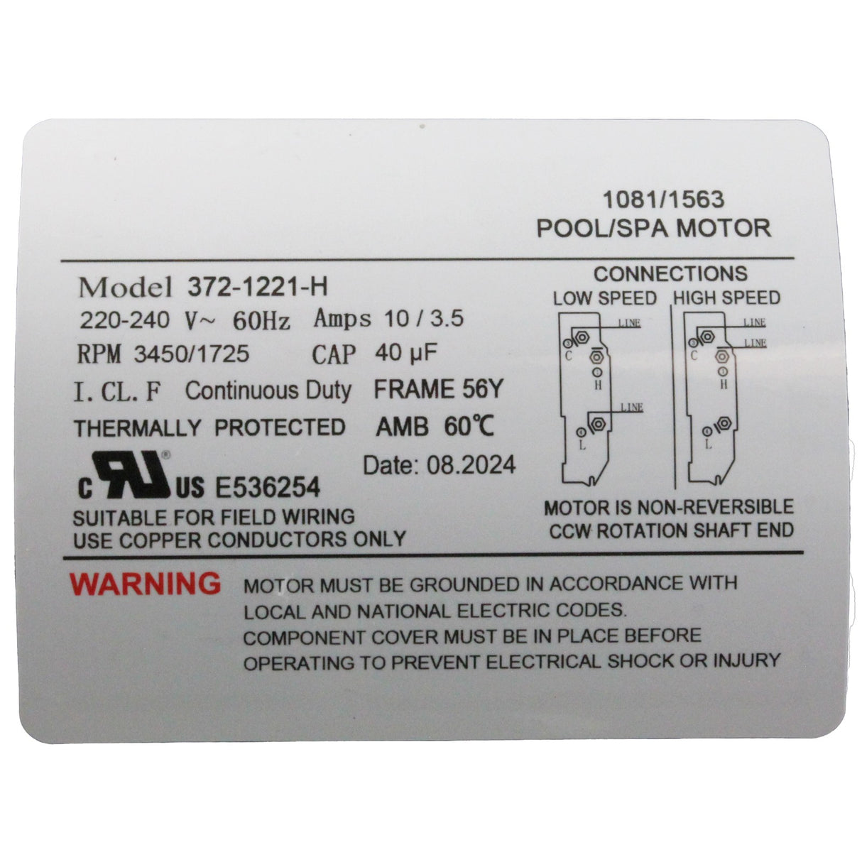 Pump, WW Executive, 3.0hp, 230V, 2-Spd, 56Fr, 2-1/2", 8ft Cord : ME-30226-25