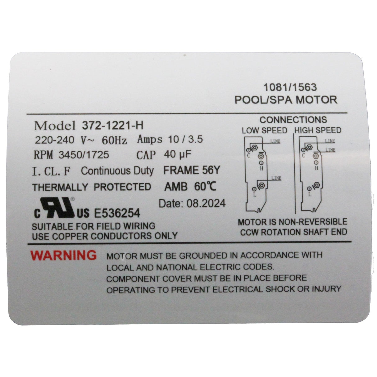Pump, WW Executive, 3.0hp, 230V, 2-Spd, 56Fr, 2-1/2", 8ft Cord : ME-30226-25