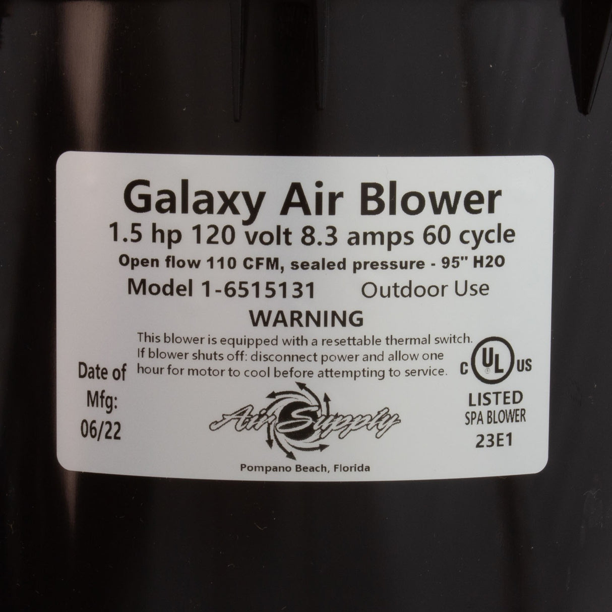 Blower, Air Supply Galaxy Pro, 1.5hp, 115v, 7.4A, Hardwire : 6515131