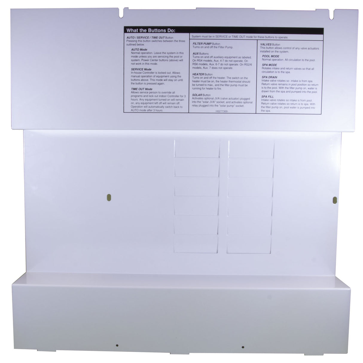 Dead Front Panel, Zodiac AquaLink RS/PureLink, Power Center : R0562000