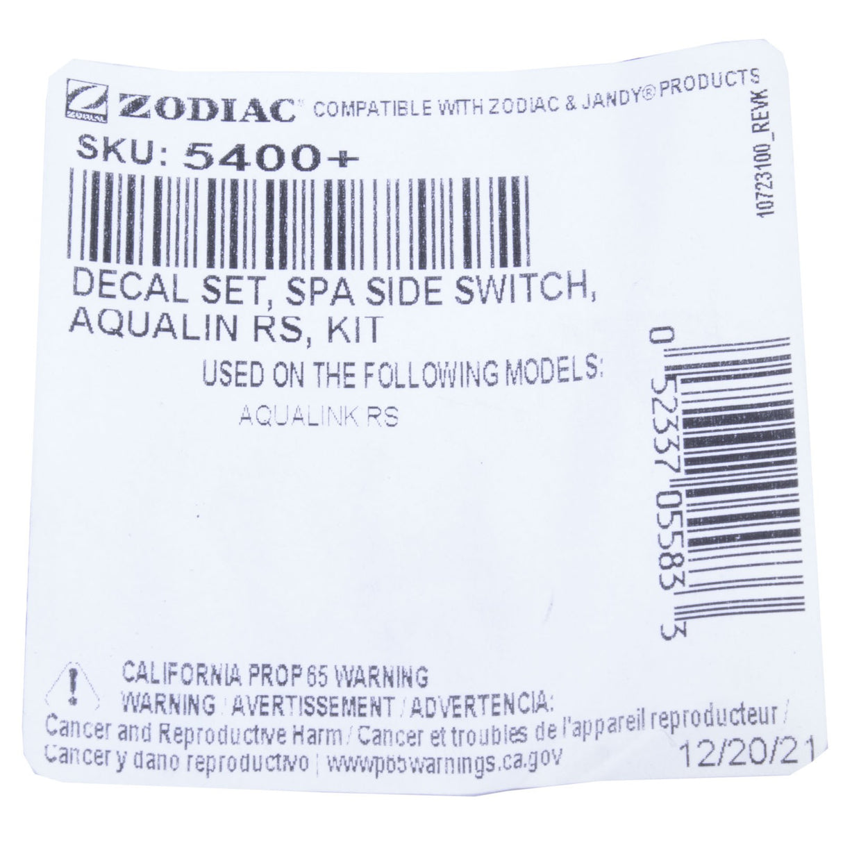 Decal Set, Zodiac, JPS, 4 Function Spa Side Remote : 5400+