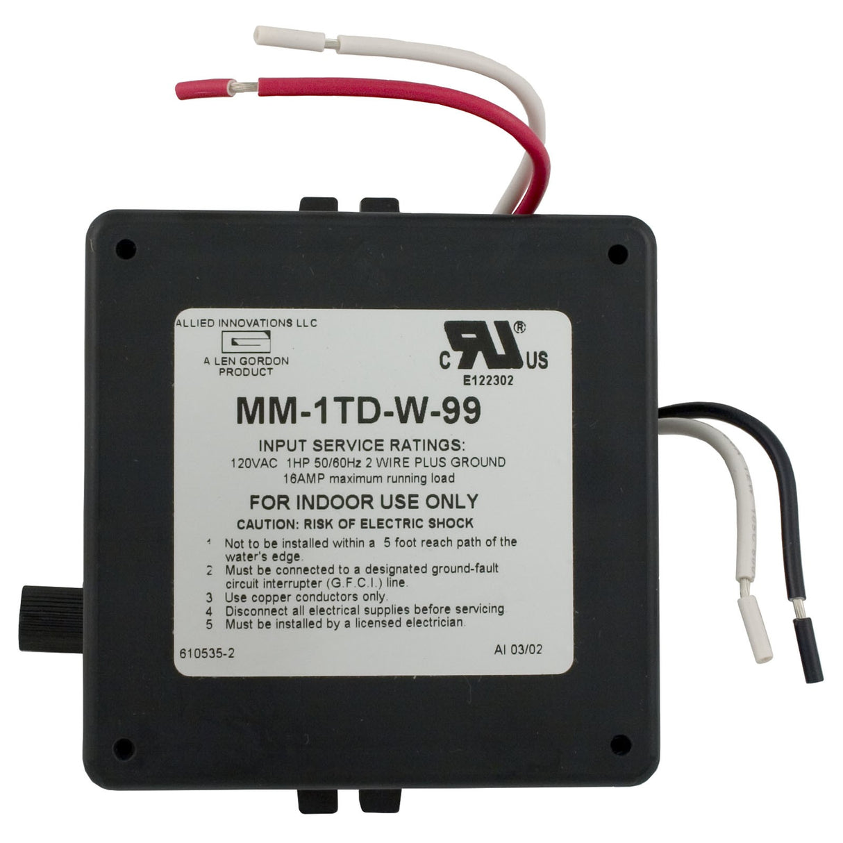 Bath Control, Len Gordon MM, 115v, On/Off w/Delay, Wall Mount : 910535-001