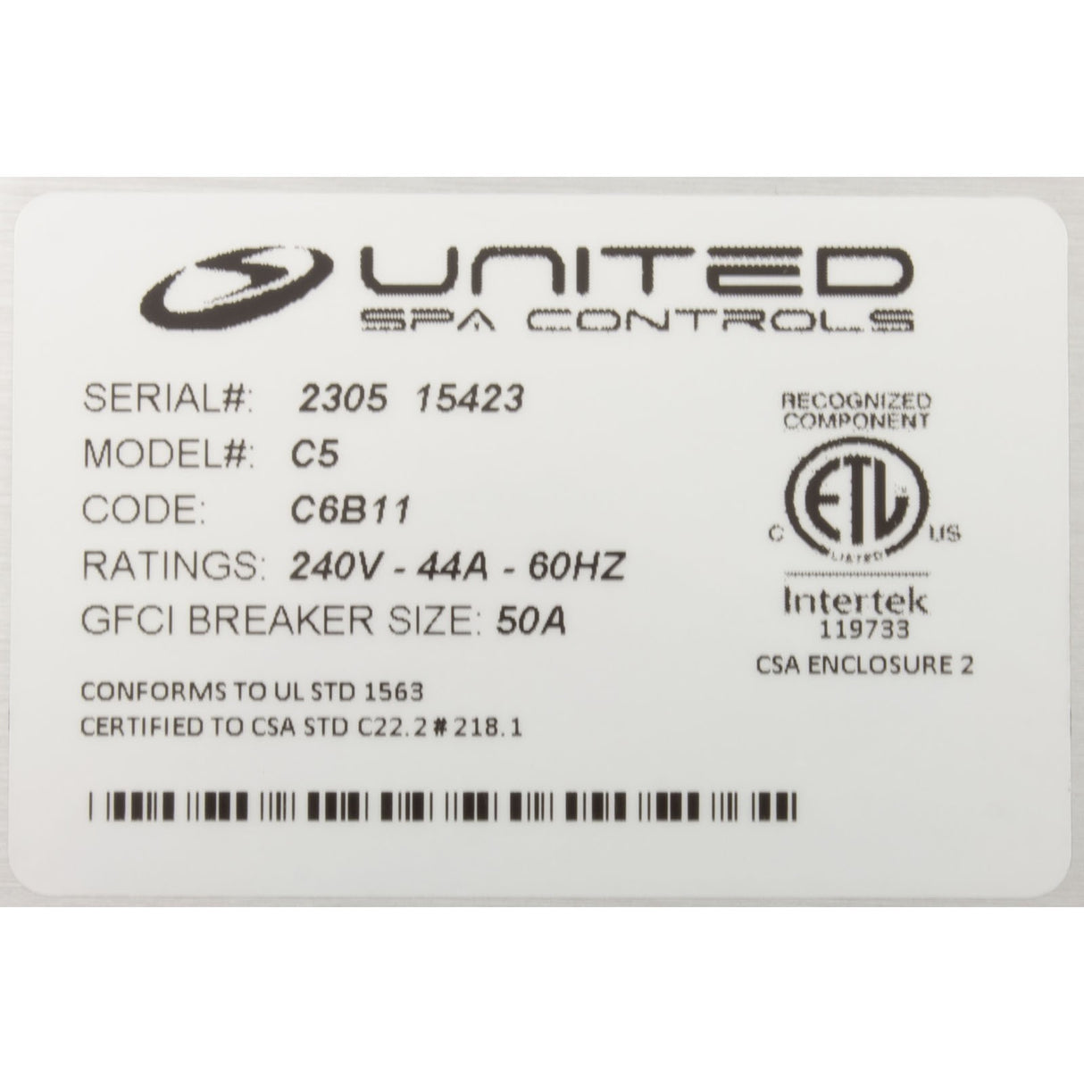 Control, United Spa Controls CB, 5.5kW, P1, P2, Aux, Lt, T7-S : CB117S