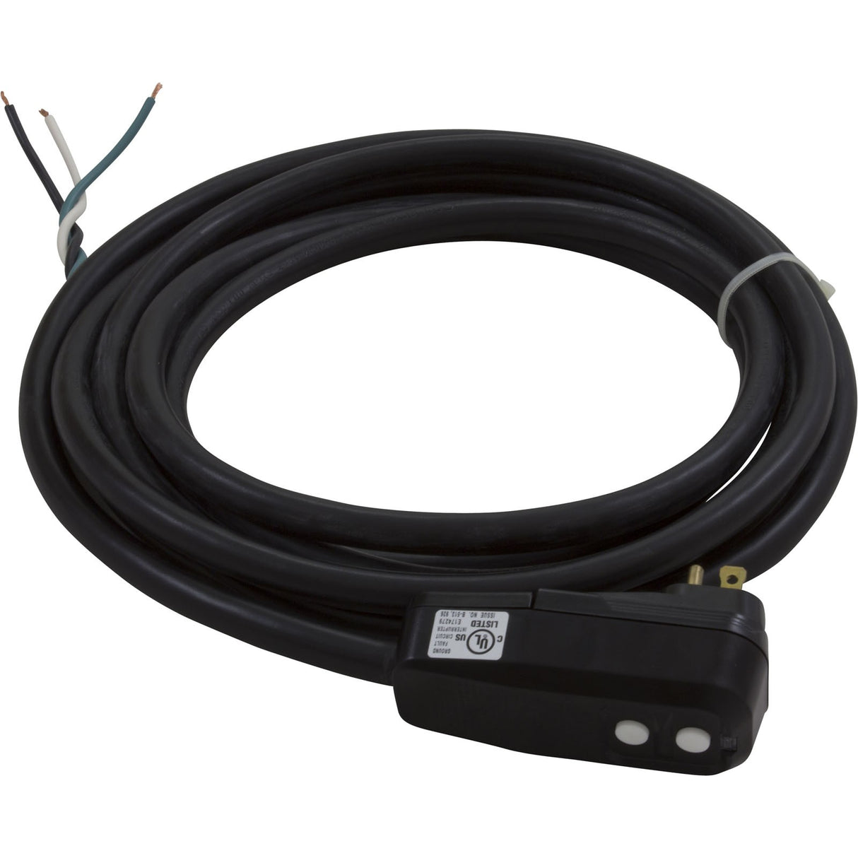 In-Line GFCI, 15A, 115v, SPST, 15 foot Cord, (B/W/with G) : 30-0061B-K