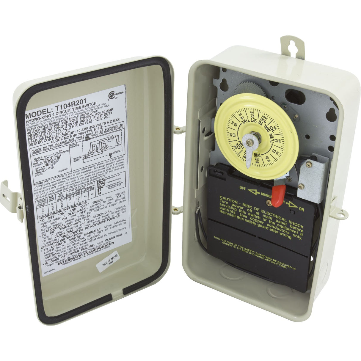 Time Clock, Intermatic T104R201, 24 hr, 230v, DPST, w/Fireman : T104R201