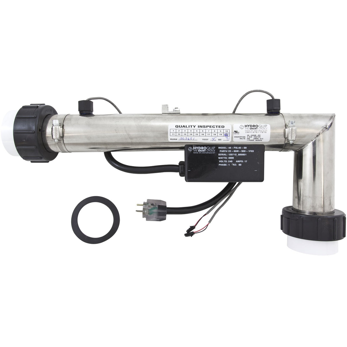 Heater, FloThru, PS-B Series M7™, L-Shape, 230v, 4kW, 24"Cord : 48-PSL40-SB
