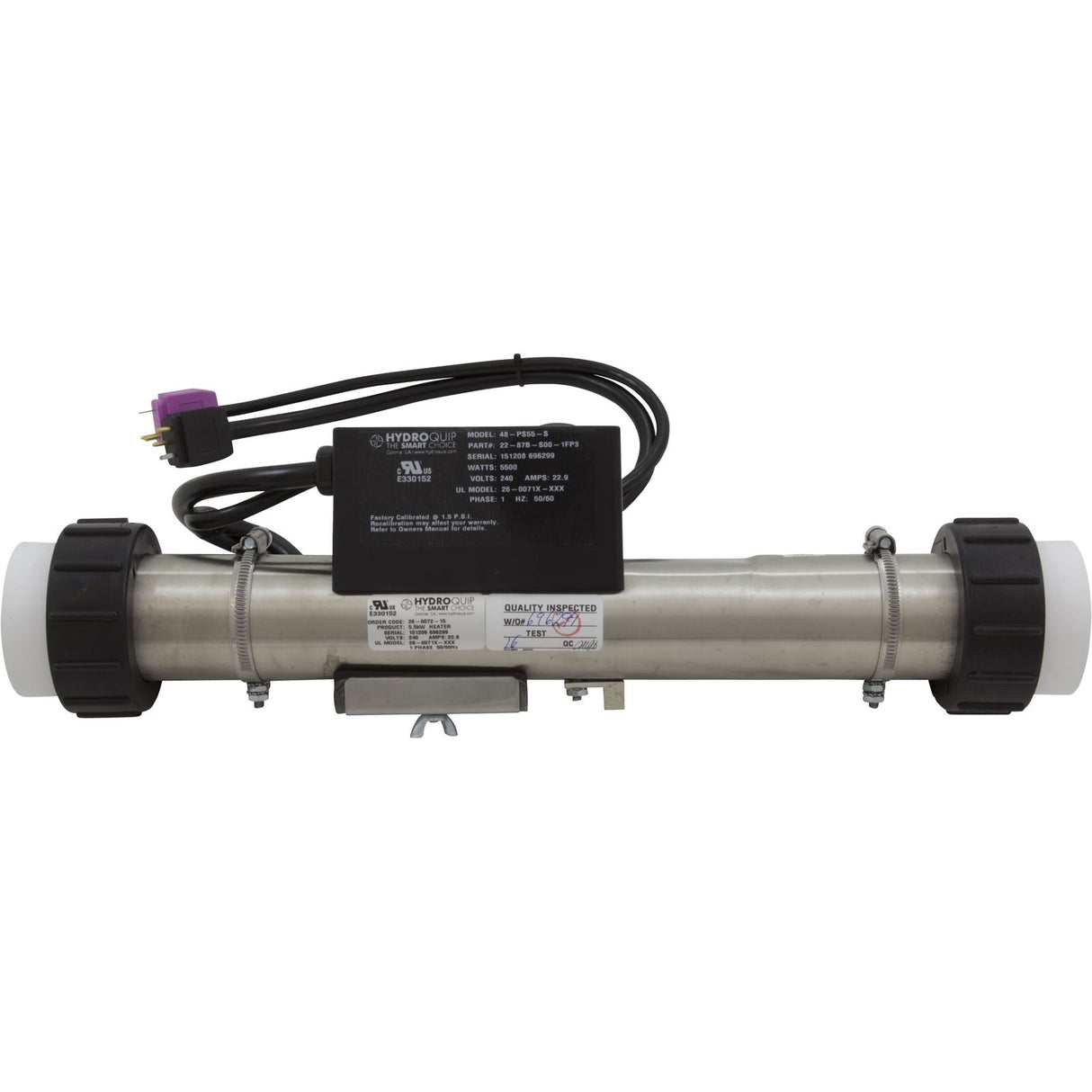 Heater, FloThru, HQ PS Elec, 230v, 5.5kW, w/Short Cord, Slide : 48-PS55-S