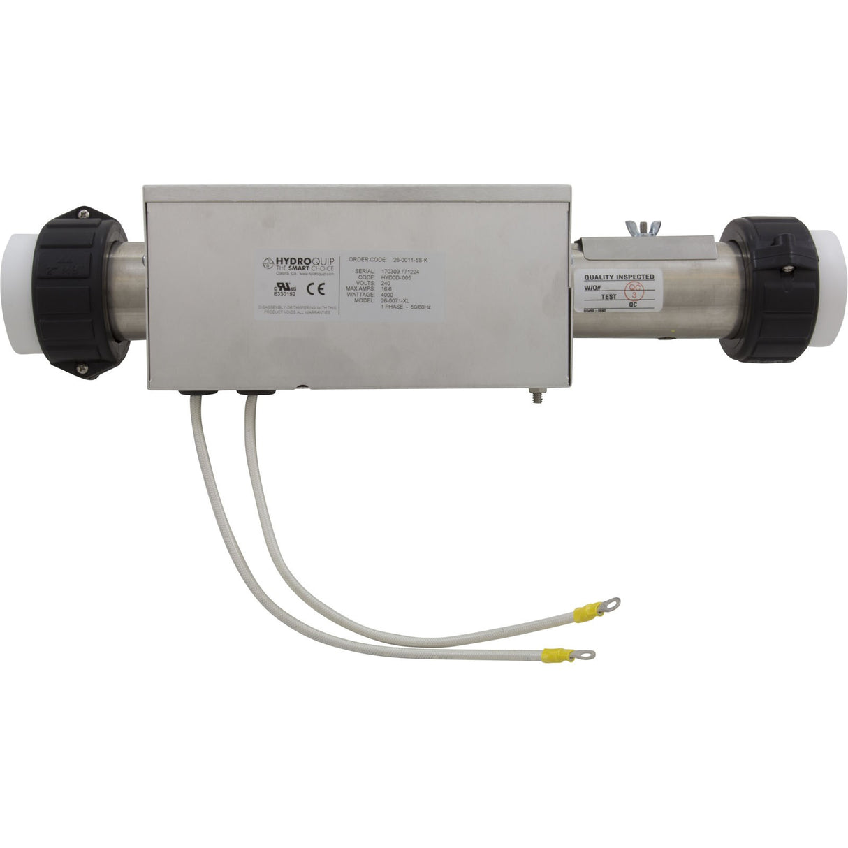 Heater, FloThru, CalSpa XL Repl, 15"x2", 230v, 4.0kW, w/Box, Gen : 26-0011-5S-K
