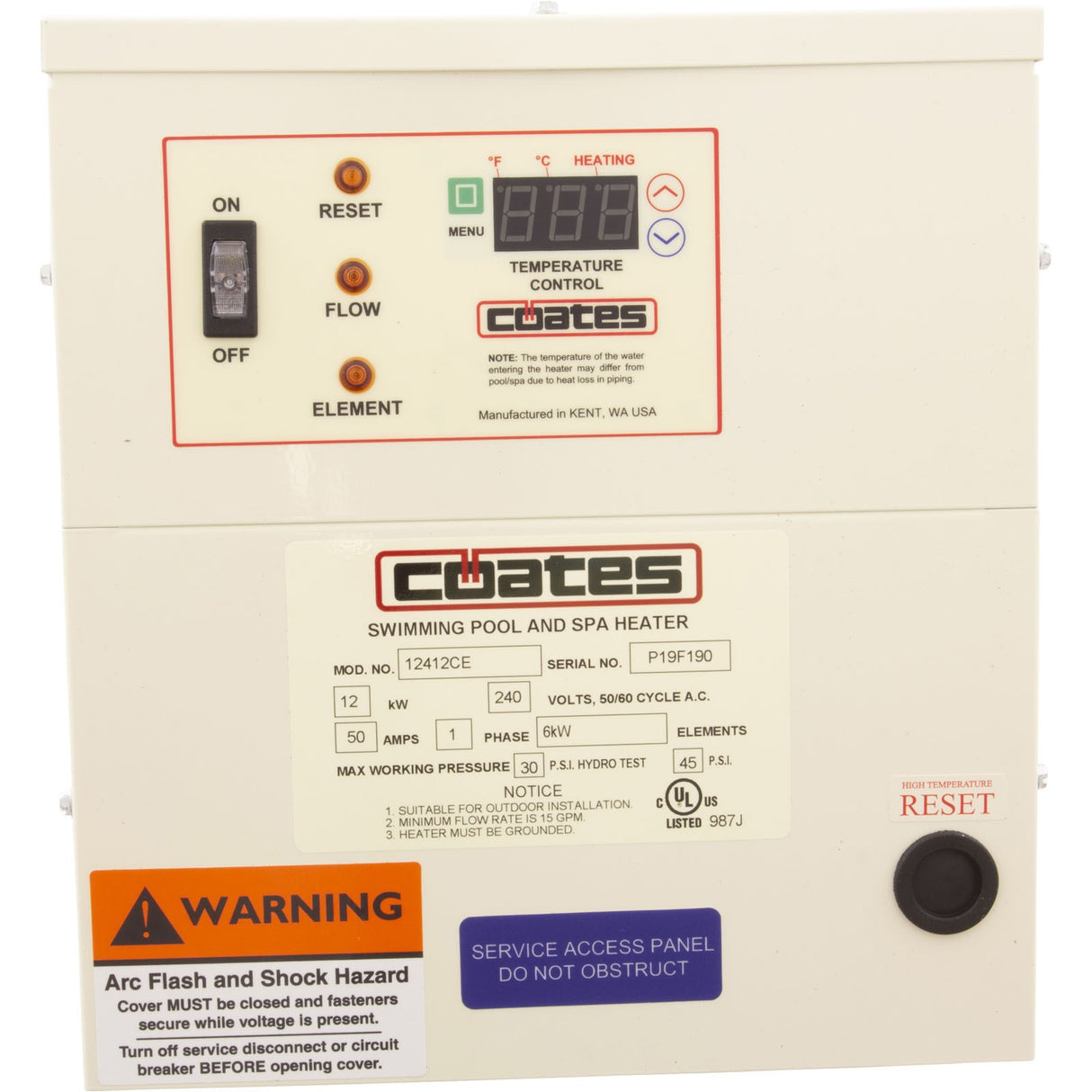 Electric Heater, Coates, 12kW, 240V, Single Phase : 12412CE