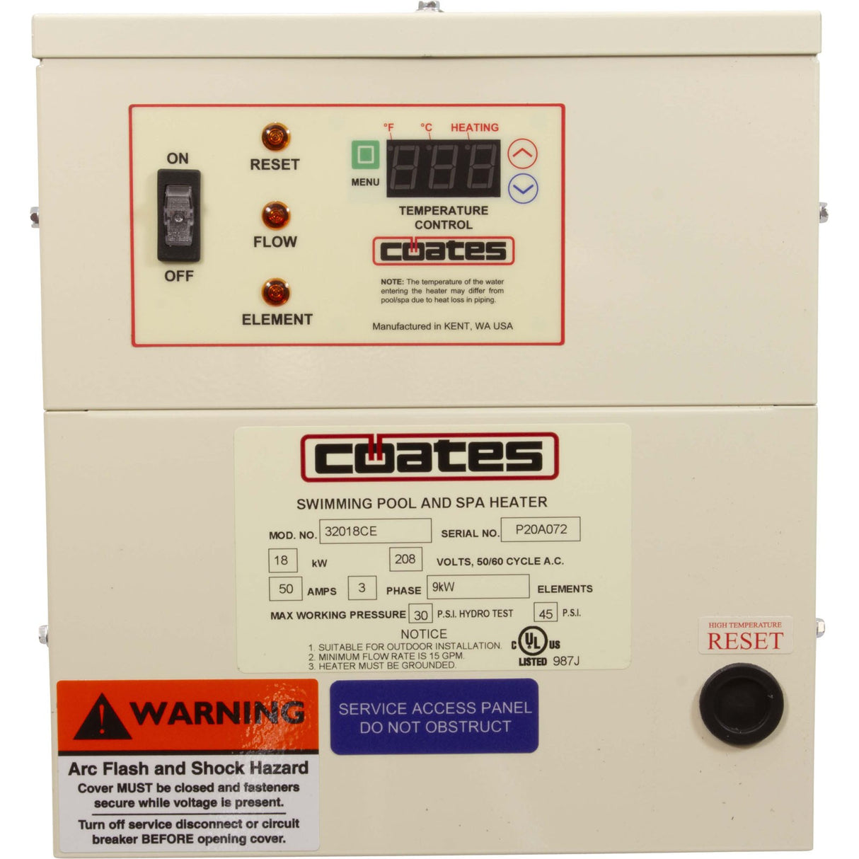 Coates Heater 18kW, 208v, 3Ph : 32018CE