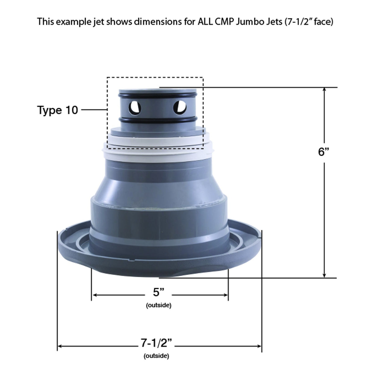 Jet Intl, CMP Jumbo, 7-1/2"fd, Massage, Scalloped, SS/Graph Gry : 23570-142-000