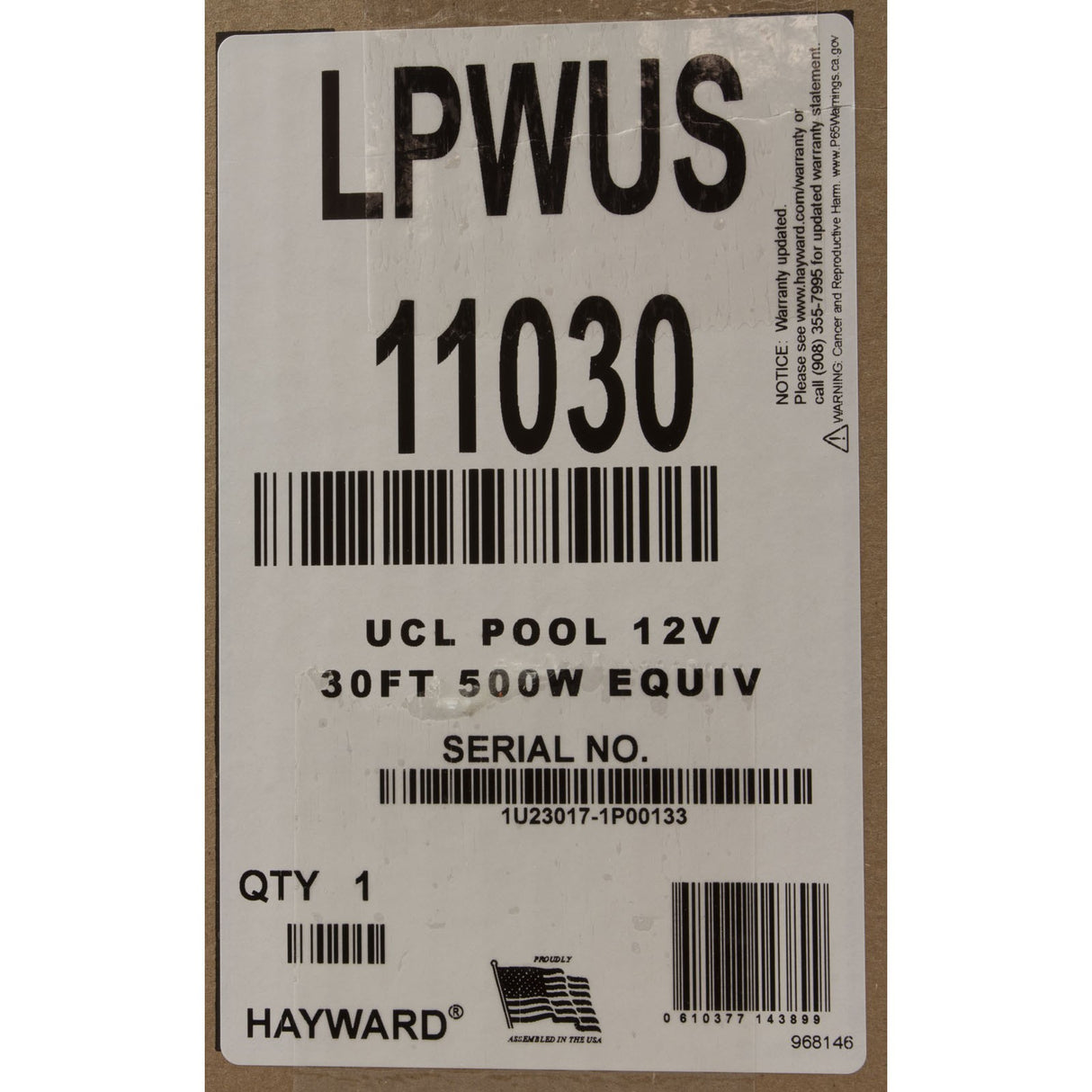 Pool Light, Hywd Univ CrystaLogic, Wht LED, 12v, 30ft, 500W Eq : LPWUS11030