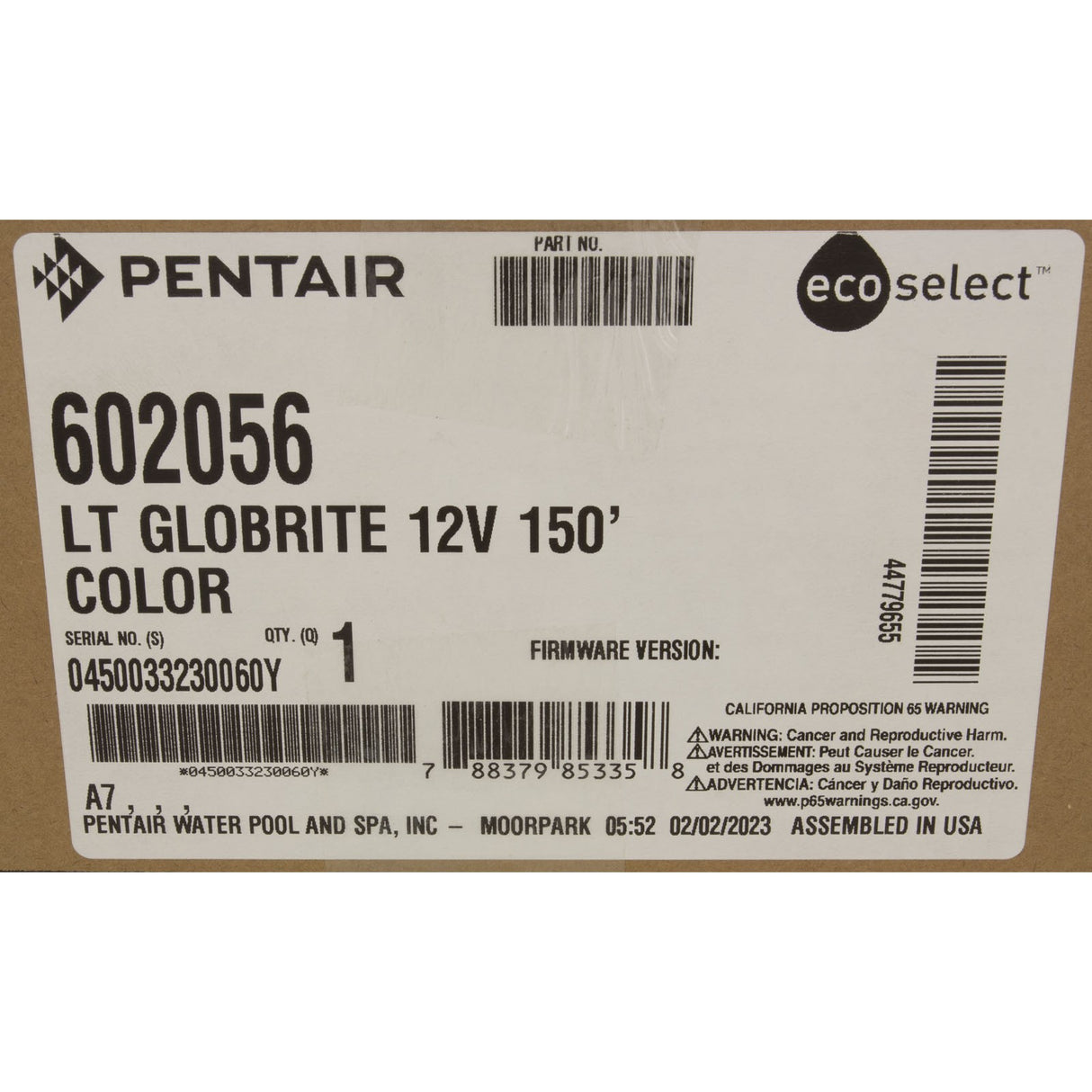 Pool/Spa Light, Pentair GloBrite, Color, 12v, 15W, 150ft Cord : 602056