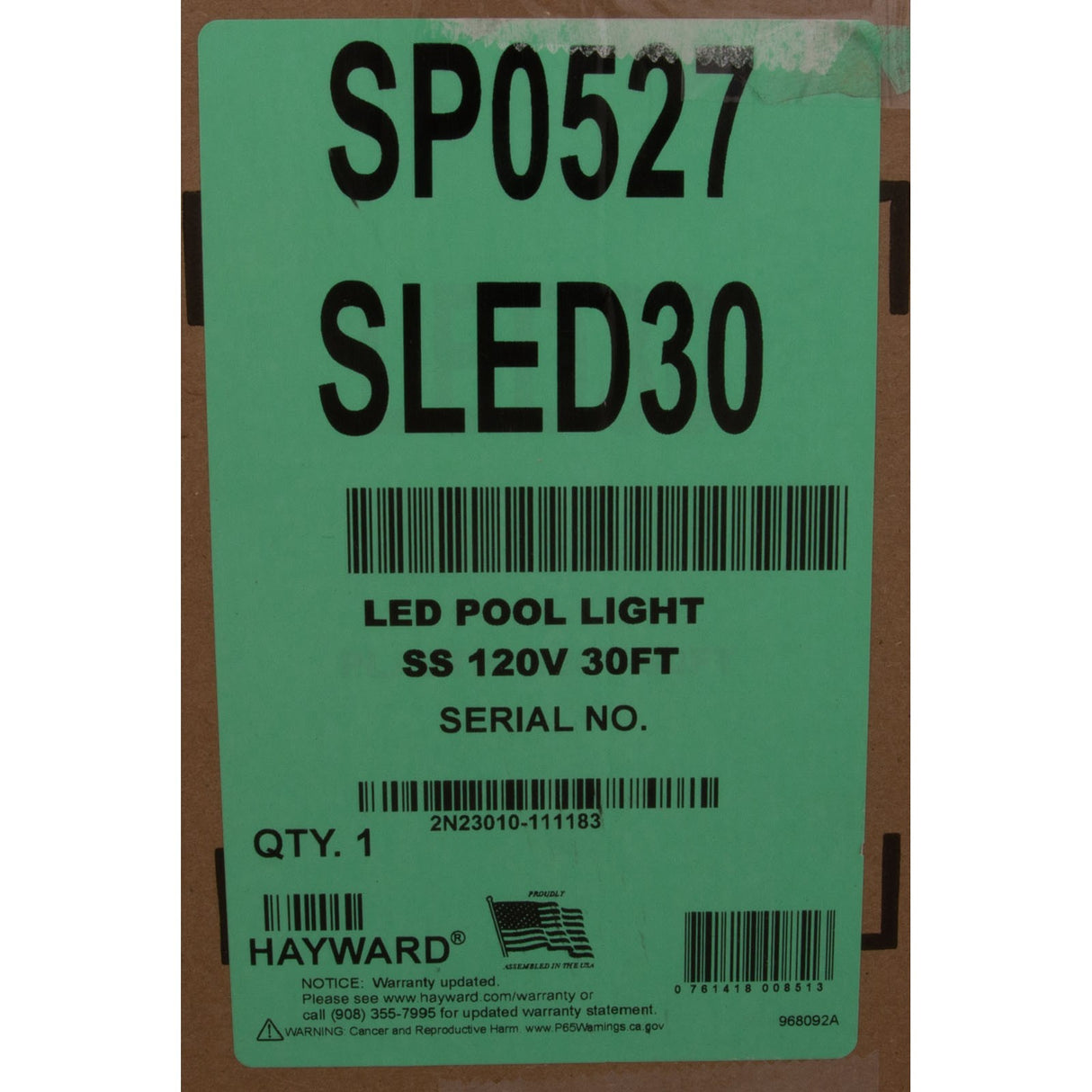 Pool Light, Hayward ColorLogic 4.0, LED, 115v, 30' Cord, SS : SP0527SLED30