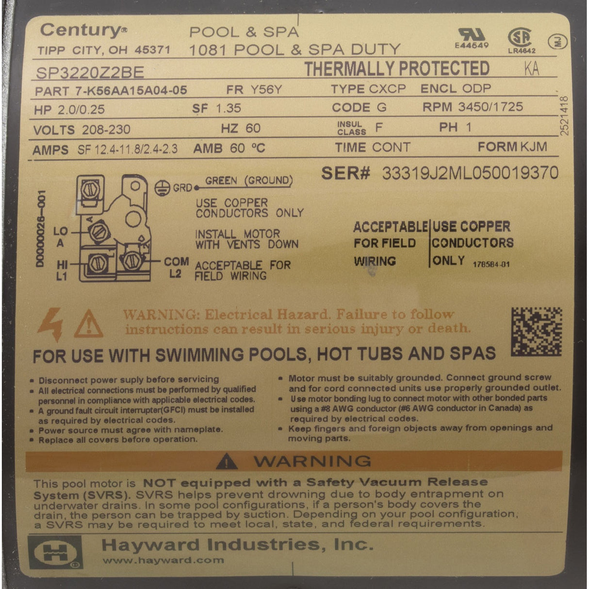 Power End-2Hp 2Sp (Mtr, Seal, Plate, Difusser) : SPX3220Z2PE