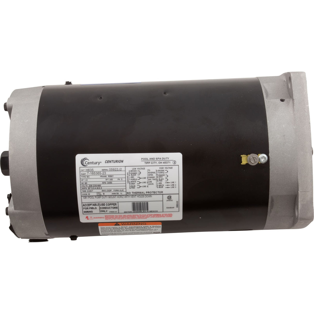 Mtr, Cent, 1Hp, 208-230/460V, 3Ph, 1-Sp, Sf1.65, 56Yfr 3450Rpm : H635