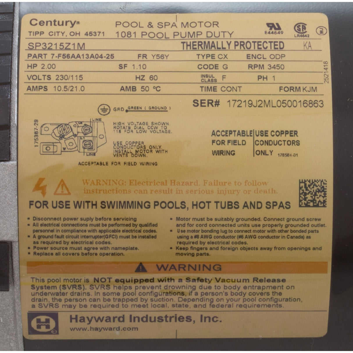 Power End-2Hp, Tristar, Maxrate : SPX3215X20Z1PE