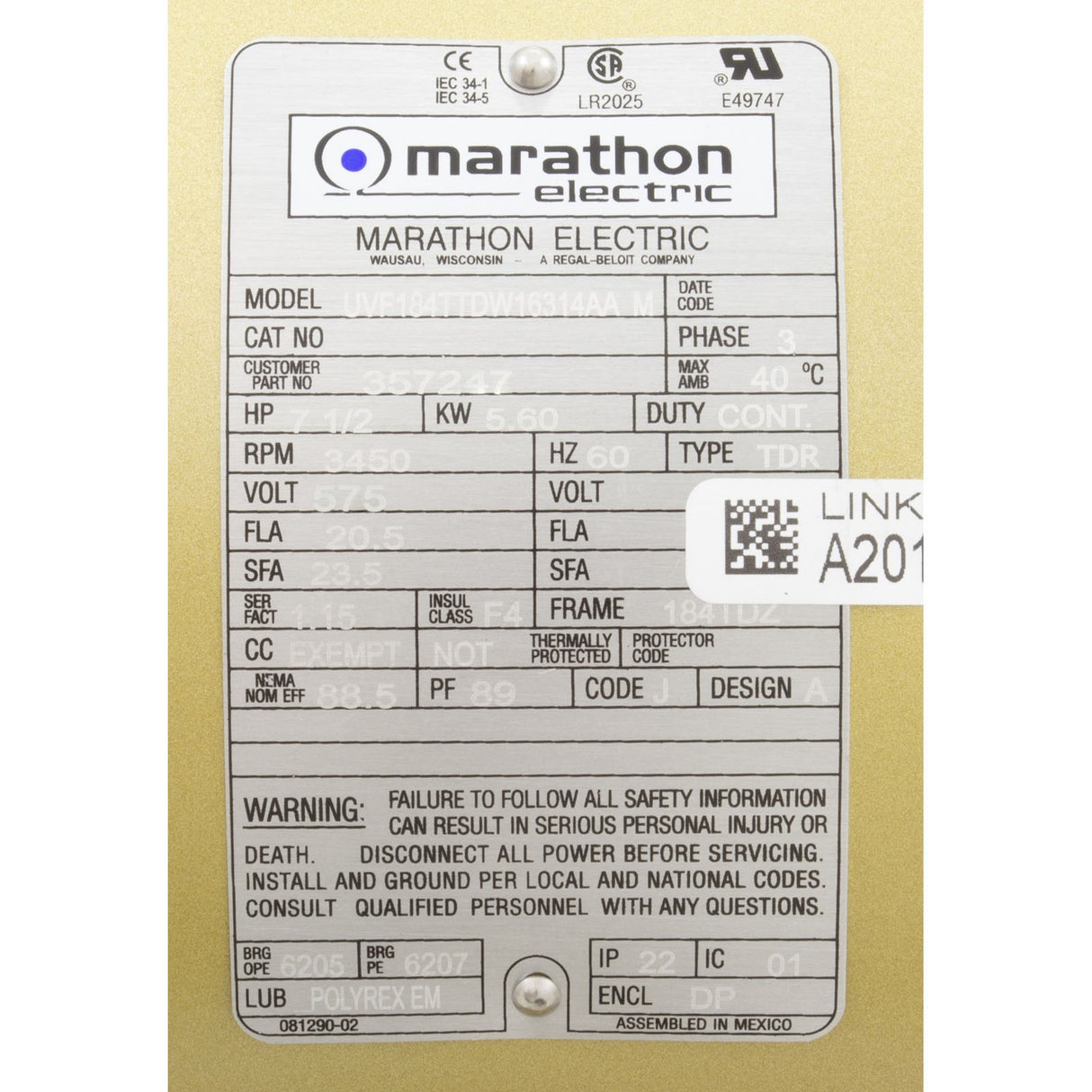 Motor, Pentair C Series, 7.5hp, 575v, 3-Phase : 357247S