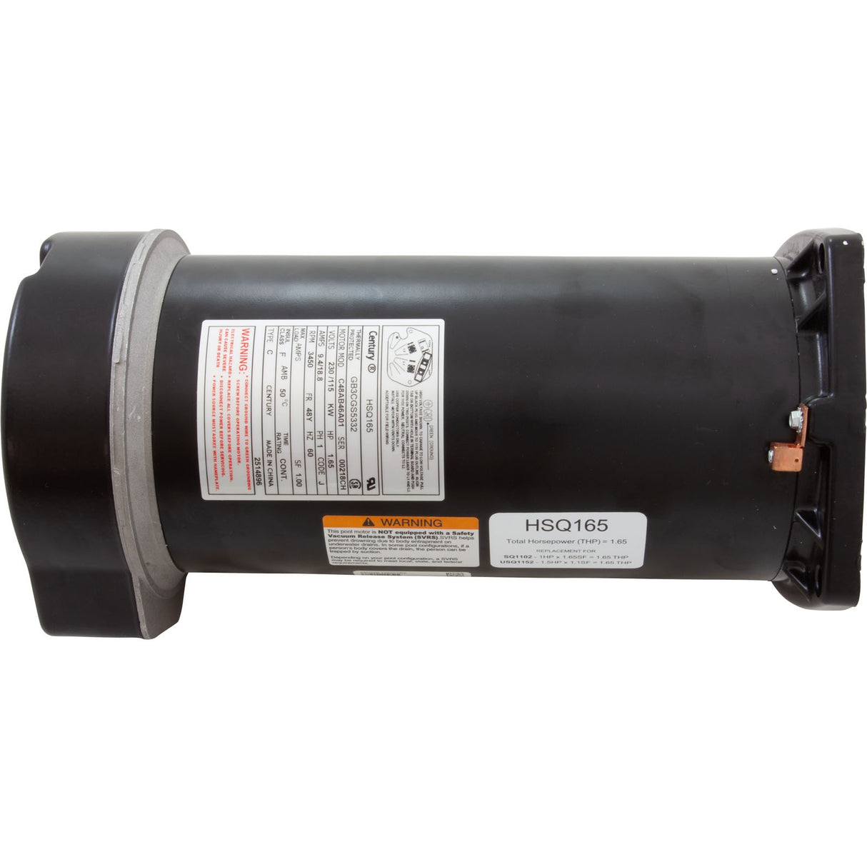 Motor, Century Cent PRO, 1.25hp, 115/230v, 1Spd, SQFL, 48Yfr, Thd : HSQ125