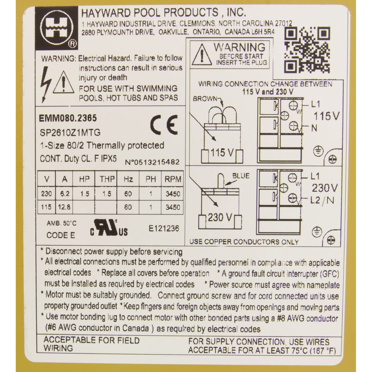 Motor, Hayward Super Pump, 1.5 HP, C FLG, TEFC : SPX2610Z1MTG