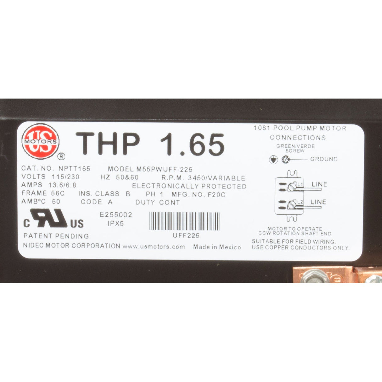 Motor, US Motor Neptune, 1.25thp, C-Face, Var-Spd, 115/230v, 48Y : NPTT125