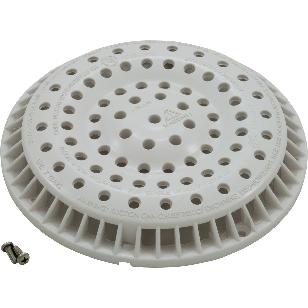 Main Drain, WW Anti Vortex, 8" Round, Gun, 2"s, Side, White : 640-2520 V