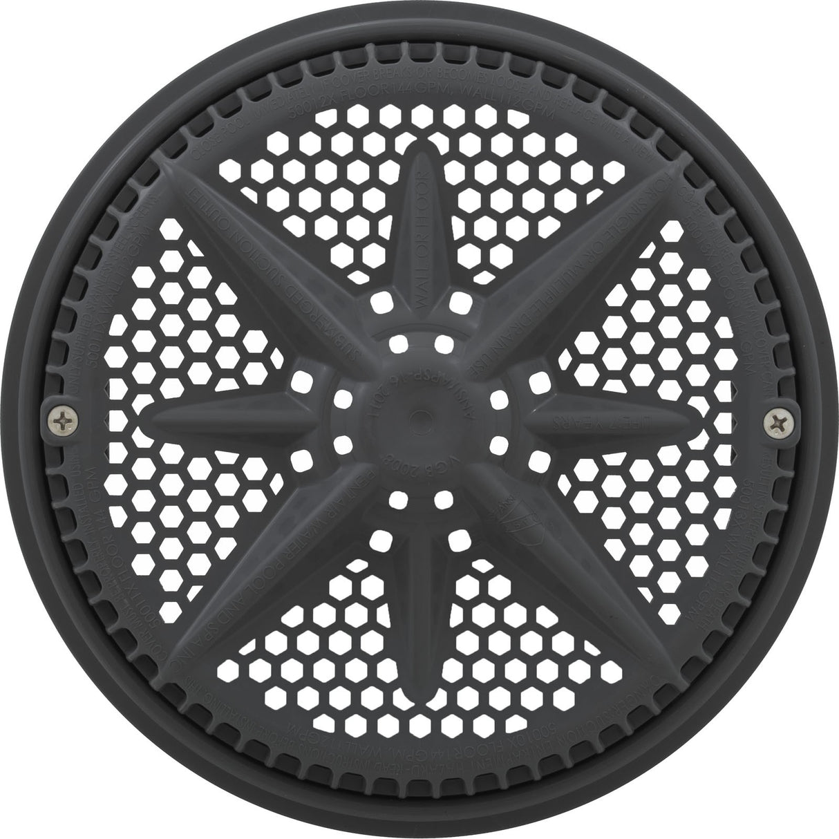 Main Drain Grate, PentStarGuard, 8", 112gpm, DrkGry, qty2, Sh Ring : 500146