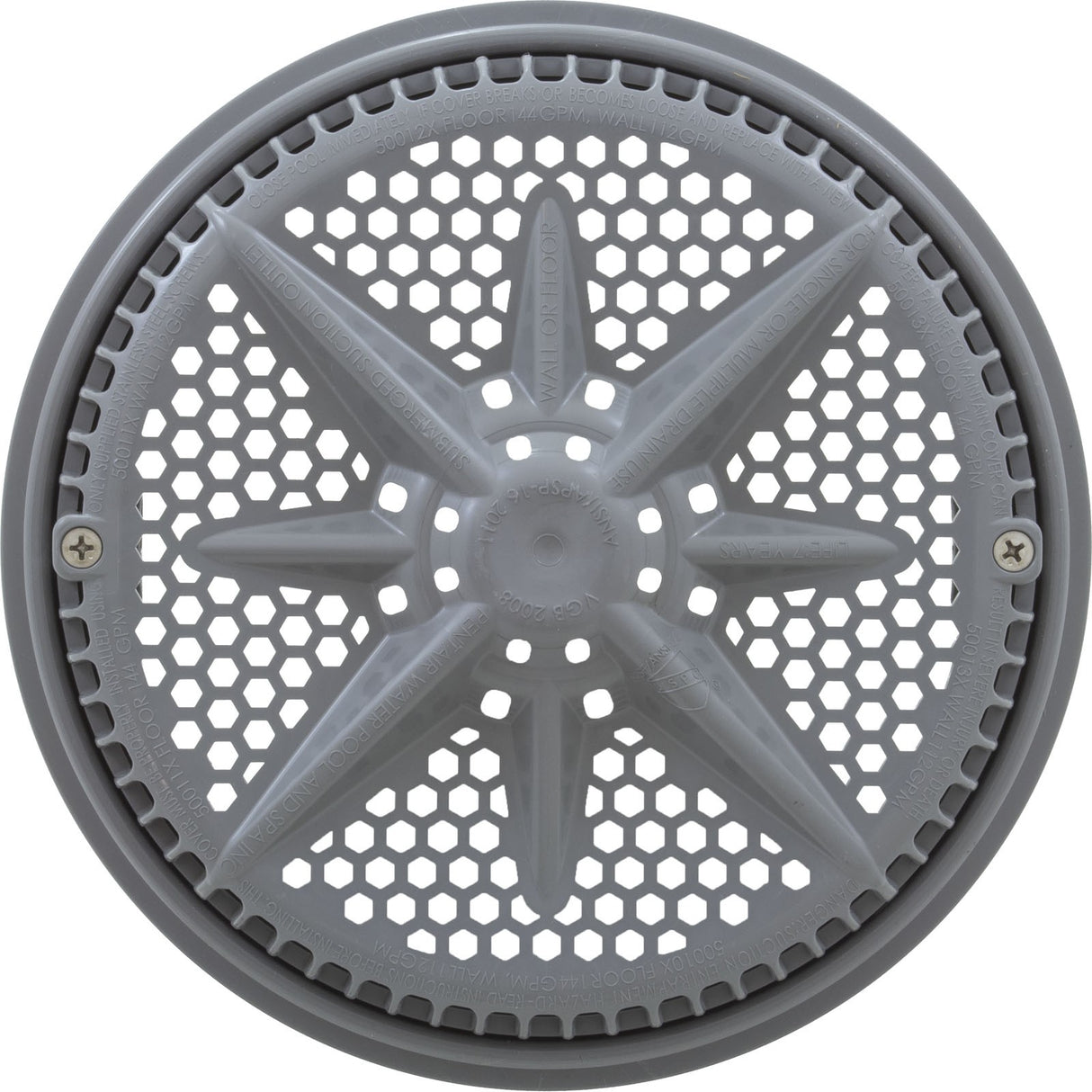 Main Drain Grate, PentStarGuard, 8", 112gpm, Gry, qty 2, Shrt Ring : 500147