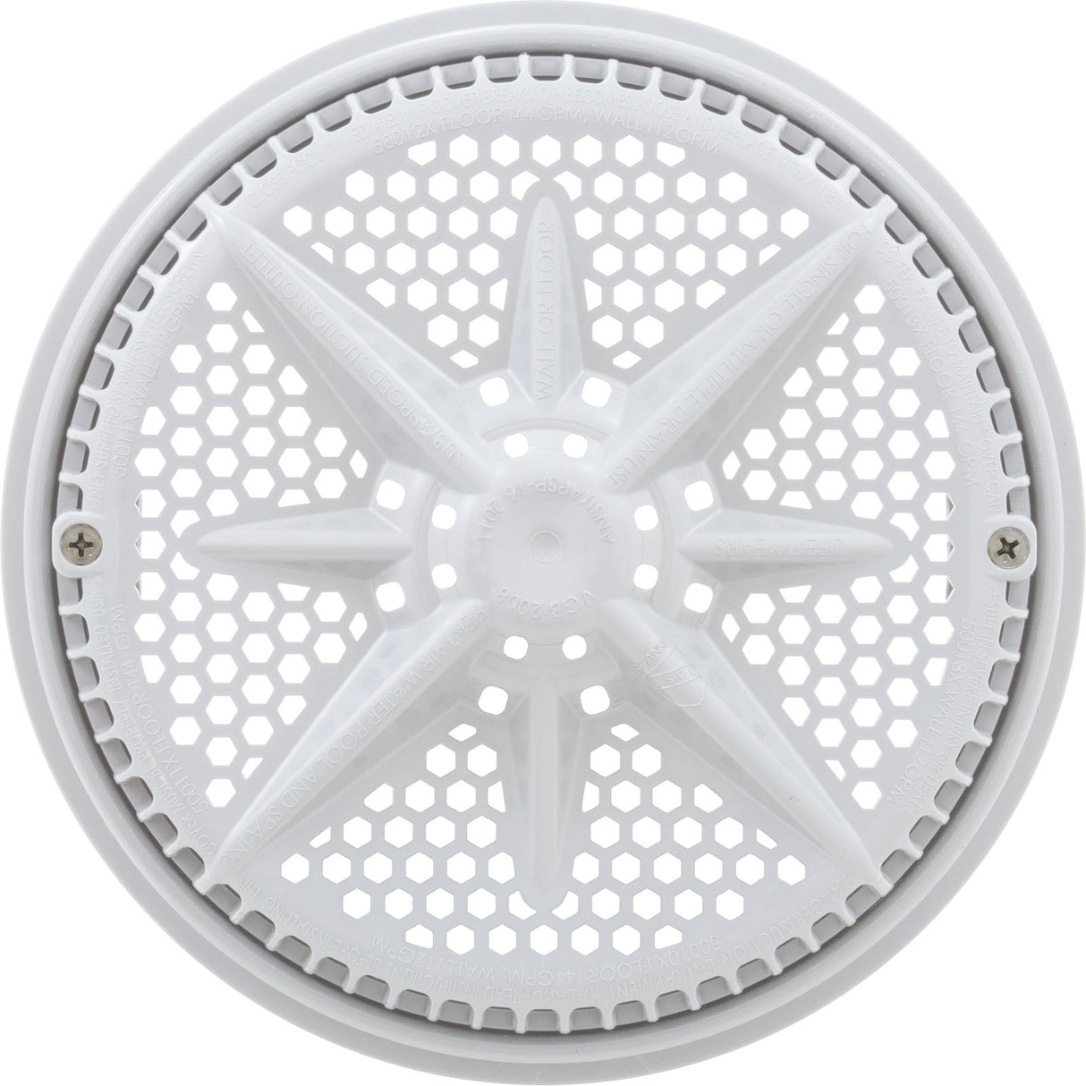 Main Drain Grate, PentairStarGuard, 8", 112gpm, White, Long Ring : 500108