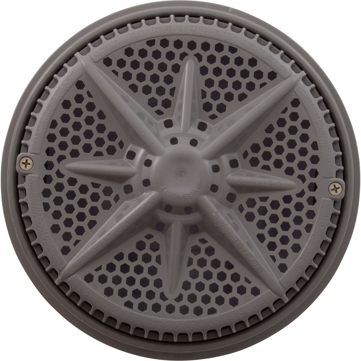Main Drain, PentStarGuard, 8", 112gpm, 2"Side Port, ABS, Gry, qty 2 : 500118