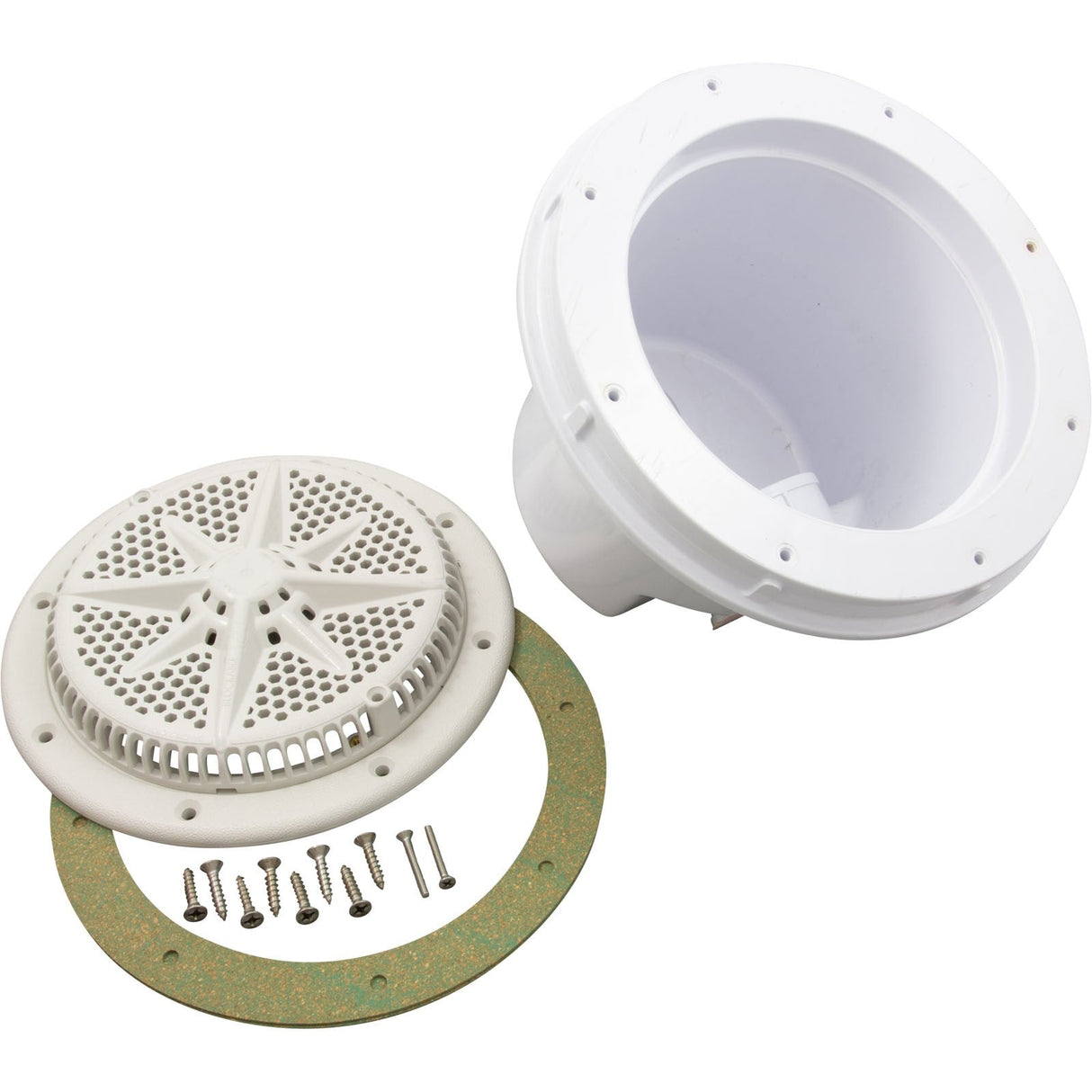 Main Drain, PentStrGrd, 8", 112gpm, 2"Sde, 1-1/2"btm, ABS, Wht, qty2 : 500130