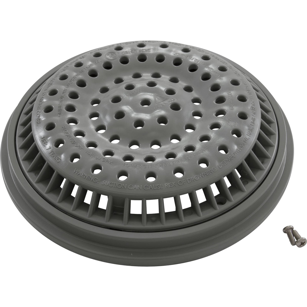 Main Drain Grate, WW Anti Vortex, 8" Rnd, w/Collar, Gray : 640-2317 V