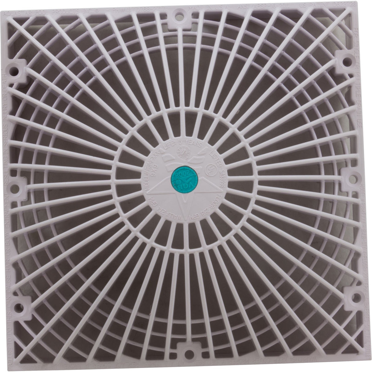 Main Drain Cover, AquaStar, Retro MoFlow, 9" x 9", Square, White : R9MF101