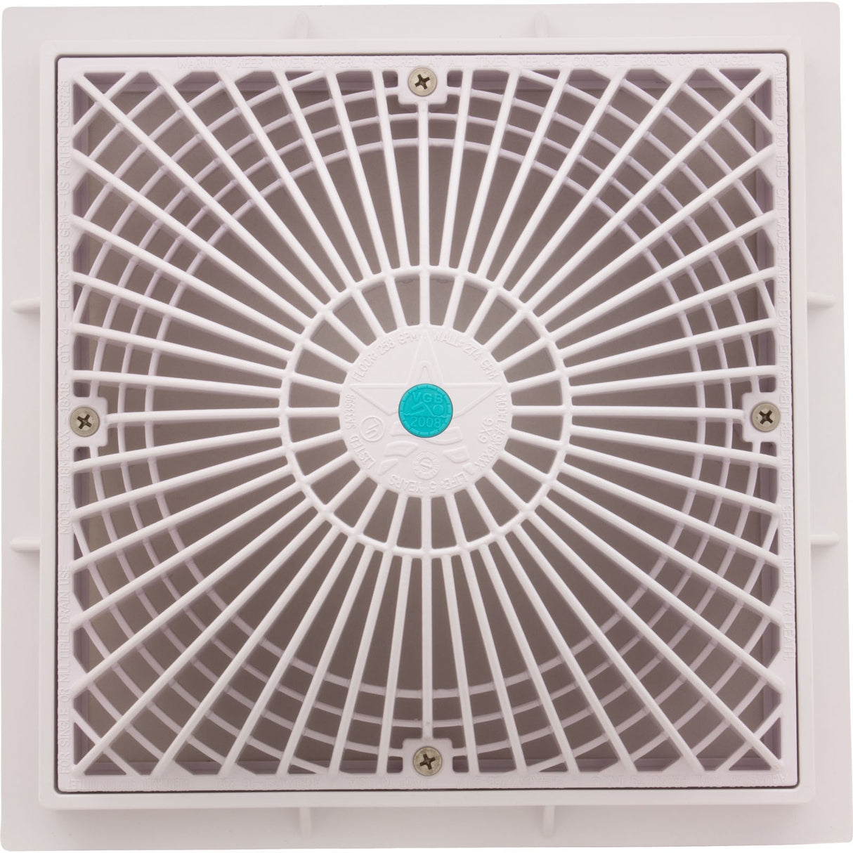 Main Drain Cover, Aquastar MoFlow, 9" Square, w/Frame, White : 9MF101