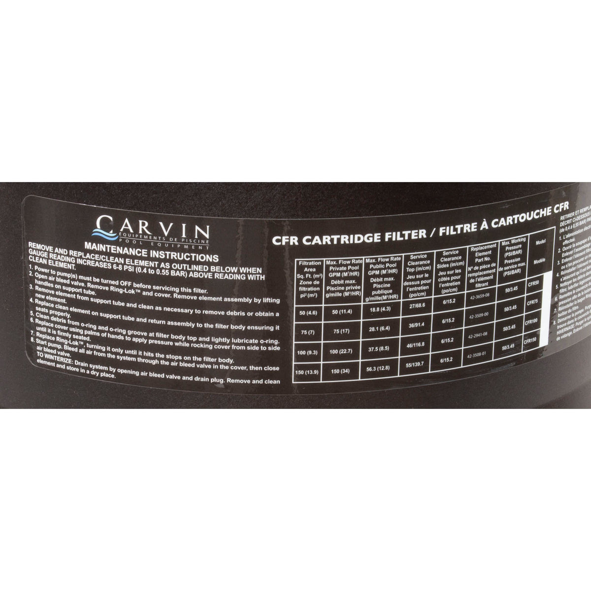 Cartridge Filter, Carvin CFR-150, 150sqft, 150gpm, 2"fpt : 94222775