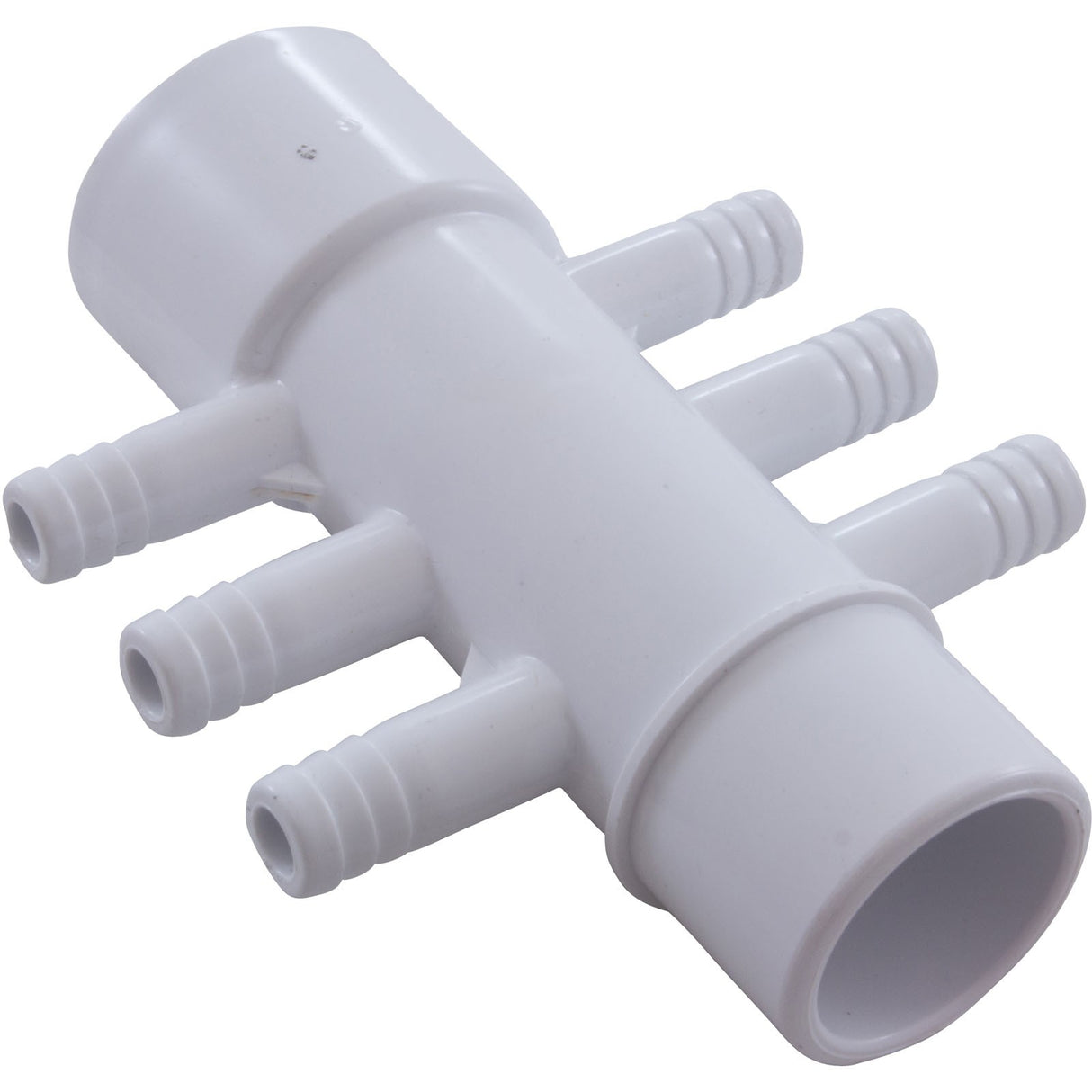 Manifold, 3/8" Barb, 6 Port, Flow Thru, 1" Slip x 1" Spigot : 672-3900