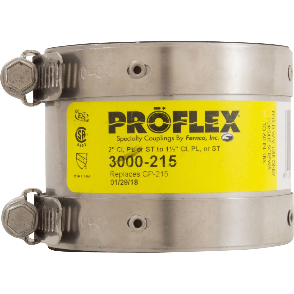 Coupling, No Hub, 2"x 1-1/2" :