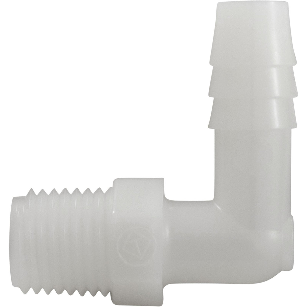 Barb Adapter, 3/8"b x 1/4"mpt, 90 Degree, Nylon : 63102